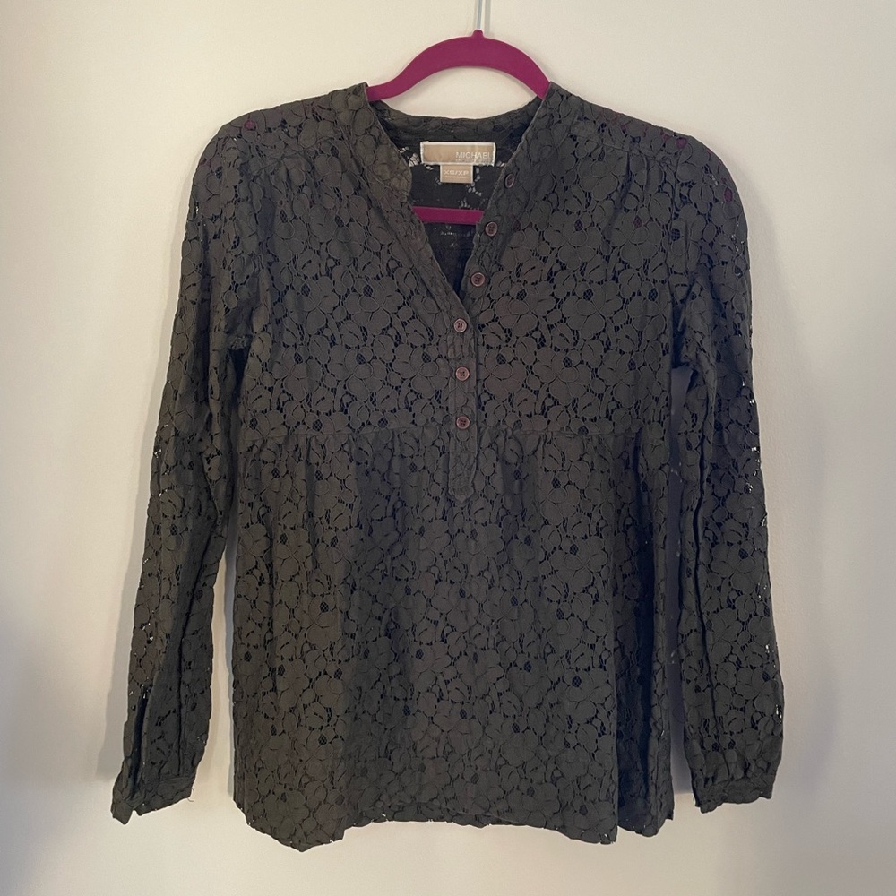 Michael Kors Green Lace Henley Blouse